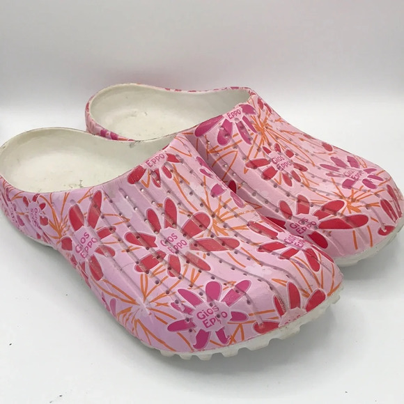 Gioseppo pink floral print plastic slides, 9 - Picture 1 of 8